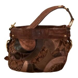 Coach Zoe VTG Y2K Patchwork Leather Hobo Shoulder Bag Choc Brown Unique 13515